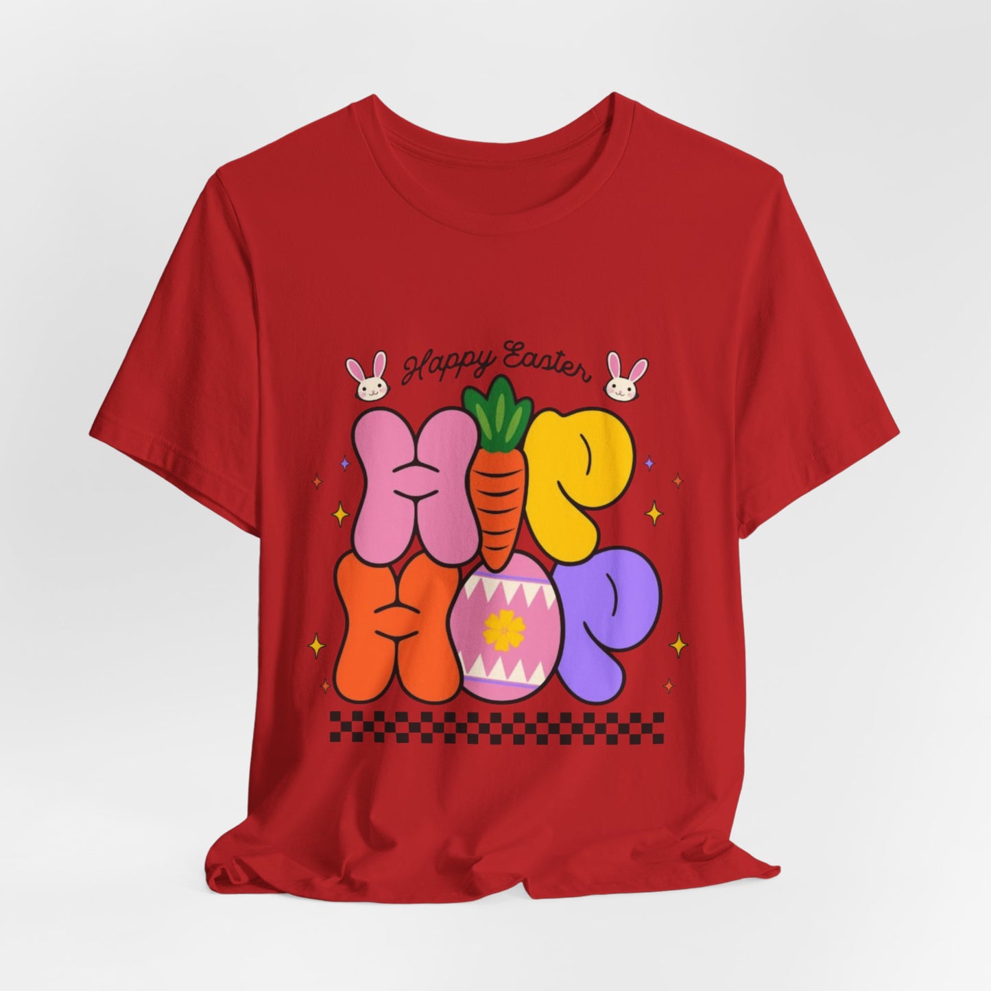 Happy Easter Hip Hop Tee — Colorful Bunny, Carrot & Egg Graphic T-Shirt