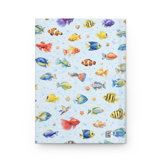 Underwater Fish Pattern Hardcover Journal — Cute Tropical Aquarium Notebook