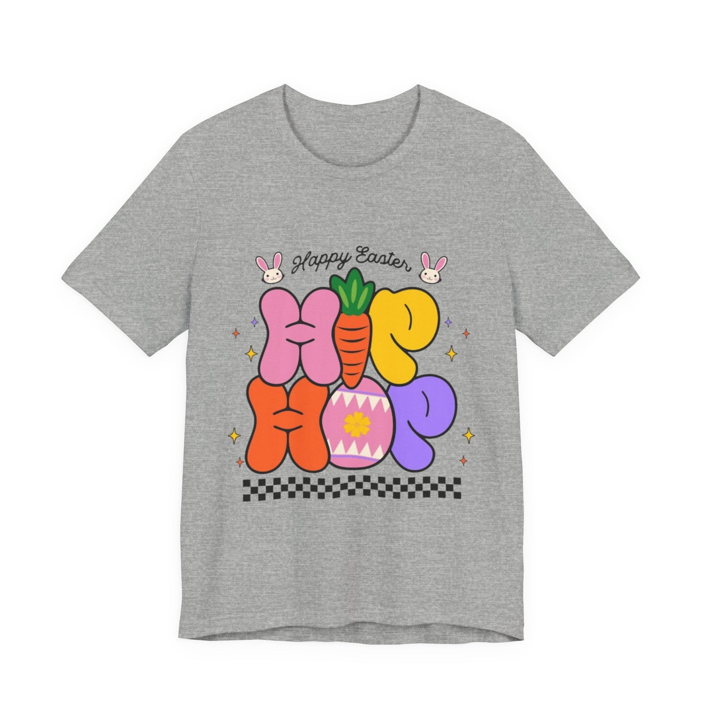 Happy Easter Hip Hop Tee — Colorful Bunny, Carrot & Egg Graphic T-Shirt