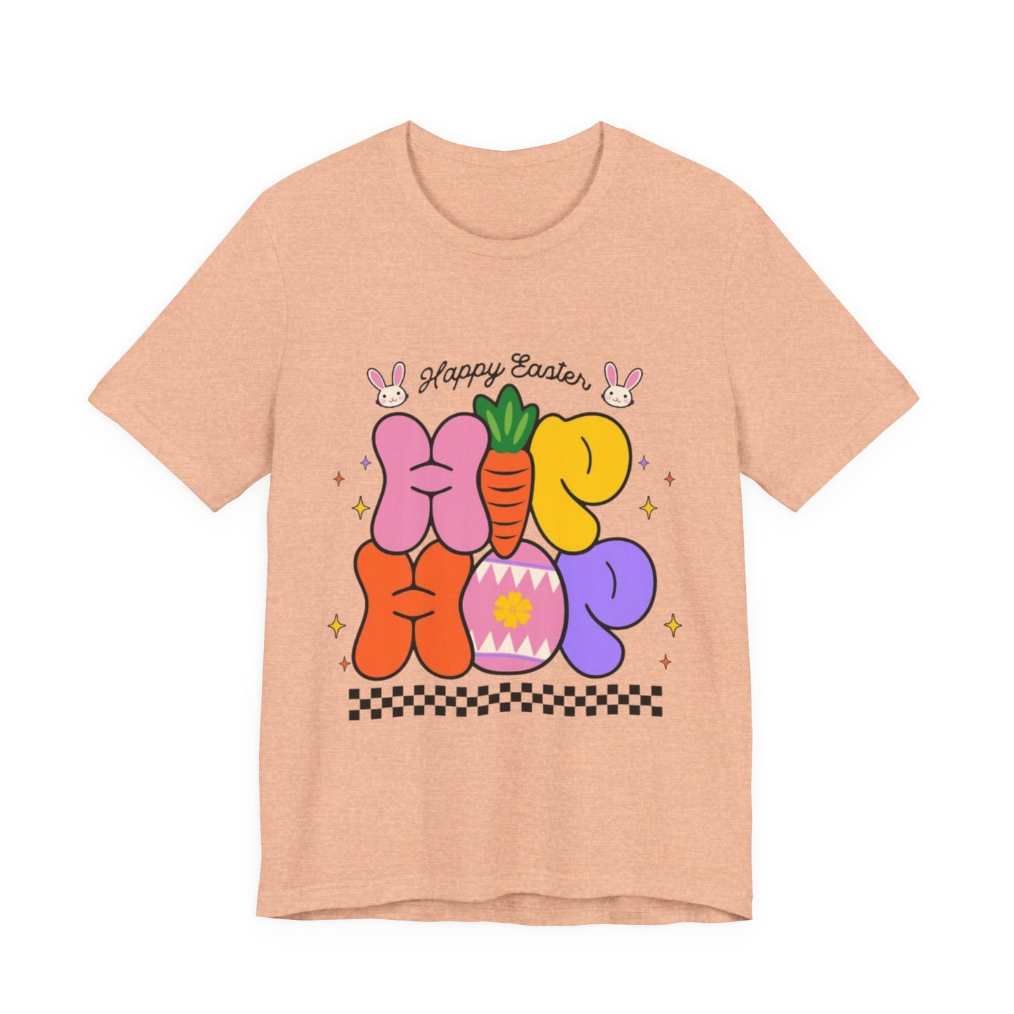 Happy Easter Hip Hop Tee — Colorful Bunny, Carrot & Egg Graphic T-Shirt