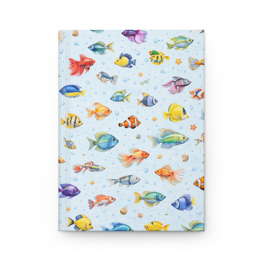 Underwater Fish Pattern Hardcover Journal — Cute Tropical Aquarium Notebook