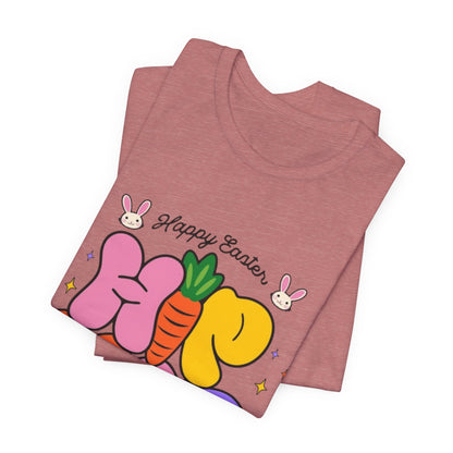 Happy Easter Hip Hop Tee — Colorful Bunny, Carrot & Egg Graphic T-Shirt