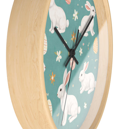 Easter Bunny Wall Clock — Pastel Rabbits & Eggs Decorative Clock
