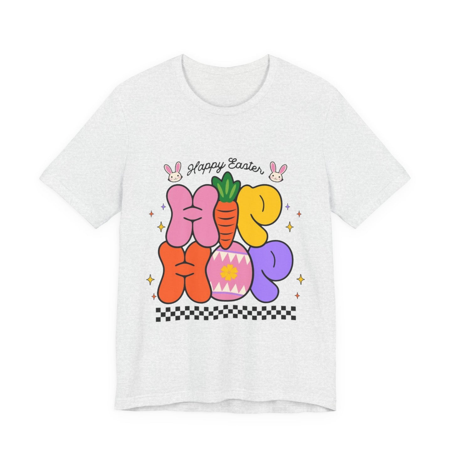 Happy Easter Hip Hop Tee — Colorful Bunny, Carrot & Egg Graphic T-Shirt