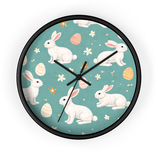 Easter Bunny Wall Clock — Pastel Rabbits & Eggs Decorative Clock