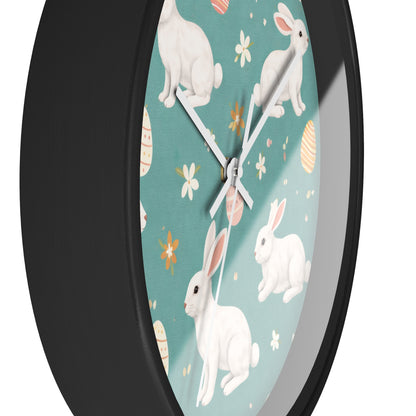 Easter Bunny Wall Clock — Pastel Rabbits & Eggs Decorative Clock
