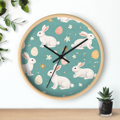 Easter Bunny Wall Clock — Pastel Rabbits & Eggs Decorative Clock