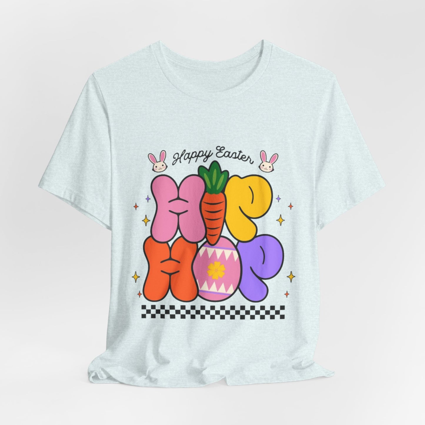 Happy Easter Hip Hop Tee — Colorful Bunny, Carrot & Egg Graphic T-Shirt