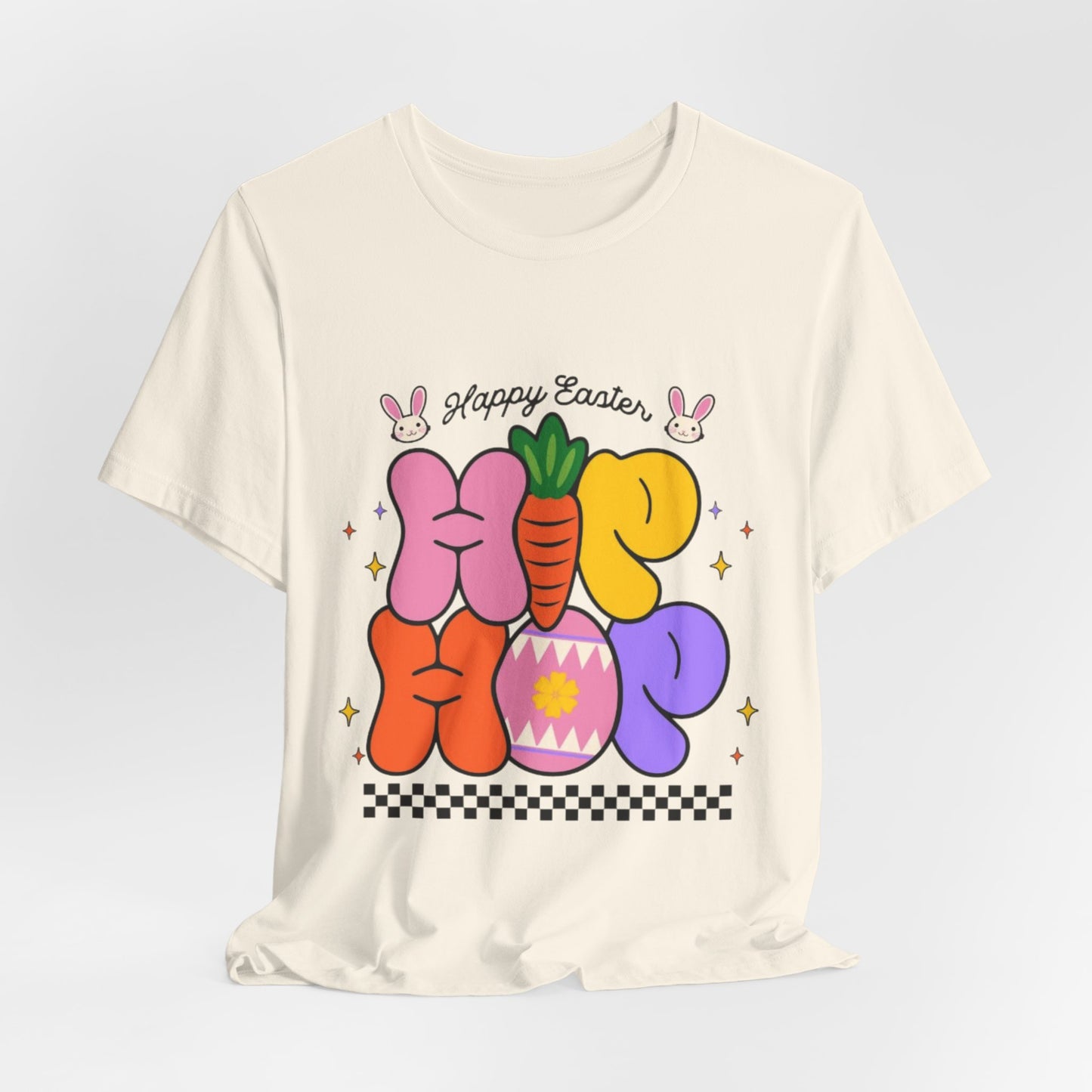 Happy Easter Hip Hop Tee — Colorful Bunny, Carrot & Egg Graphic T-Shirt