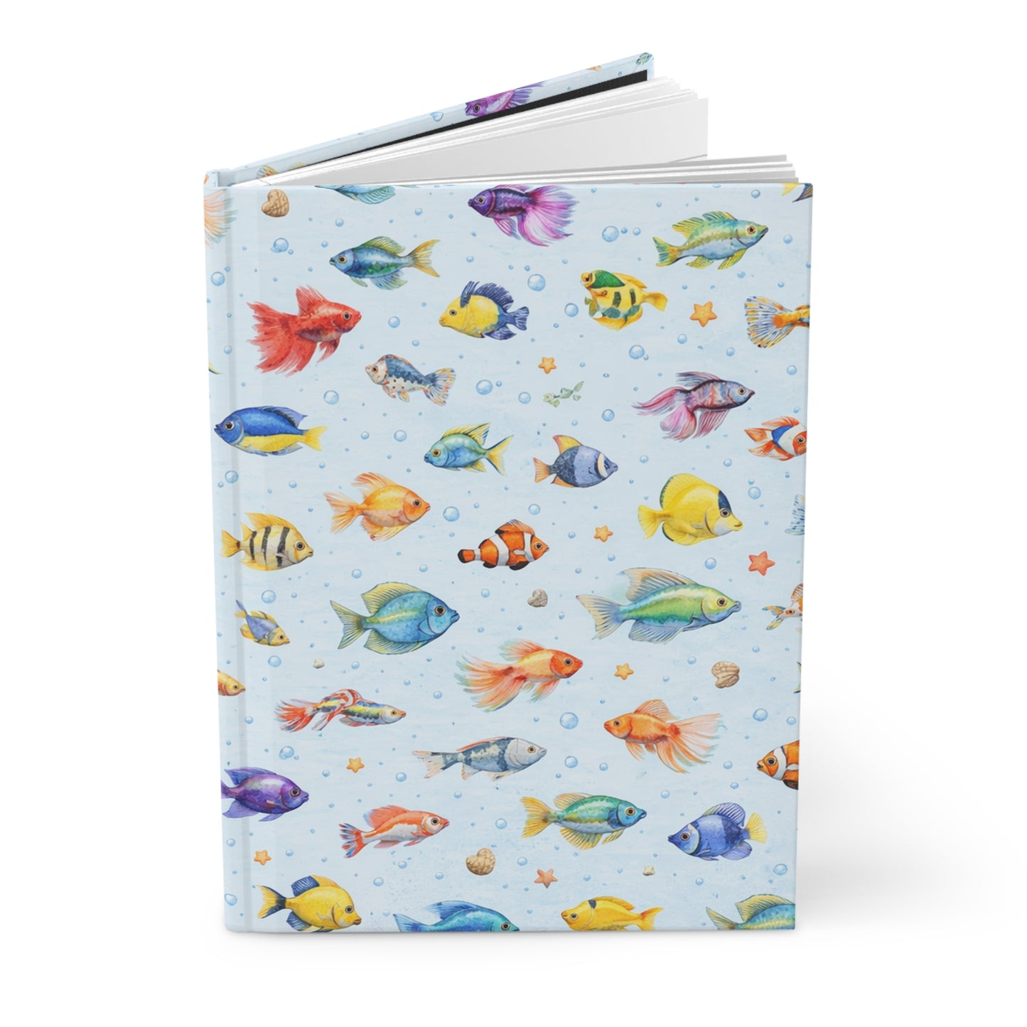 Underwater Fish Pattern Hardcover Journal — Cute Tropical Aquarium Notebook