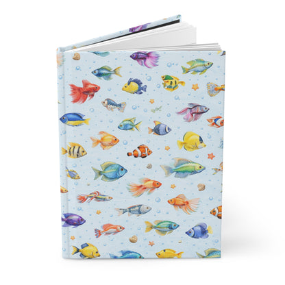 Underwater Fish Pattern Hardcover Journal — Cute Tropical Aquarium Notebook