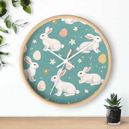 Easter Bunny Wall Clock — Pastel Rabbits & Eggs Decorative Clock