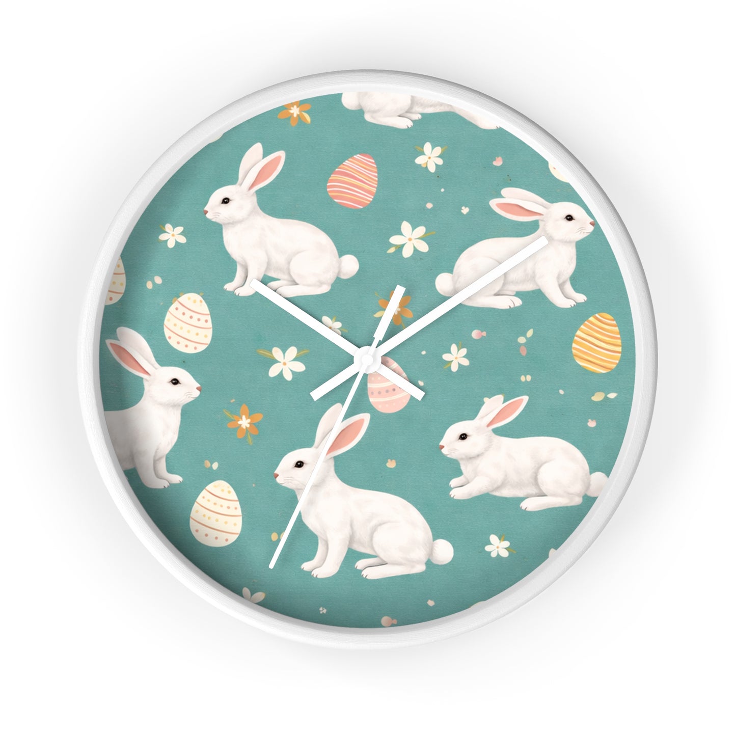 Easter Bunny Wall Clock — Pastel Rabbits & Eggs Decorative Clock