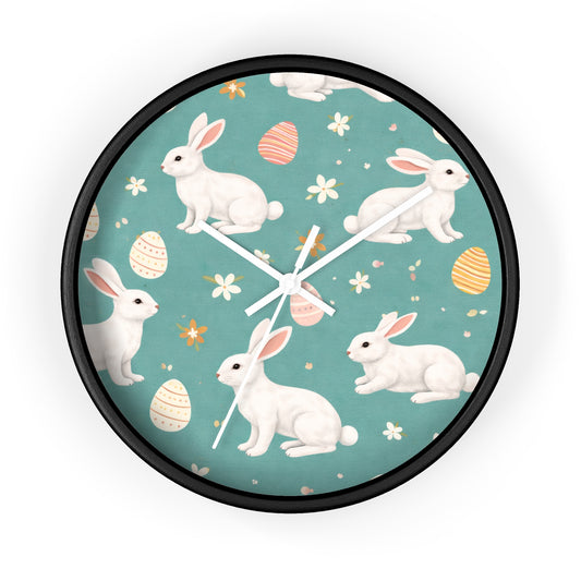Easter Bunny Wall Clock — Pastel Rabbits & Eggs Decorative Clock