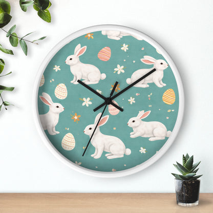 Easter Bunny Wall Clock — Pastel Rabbits & Eggs Decorative Clock