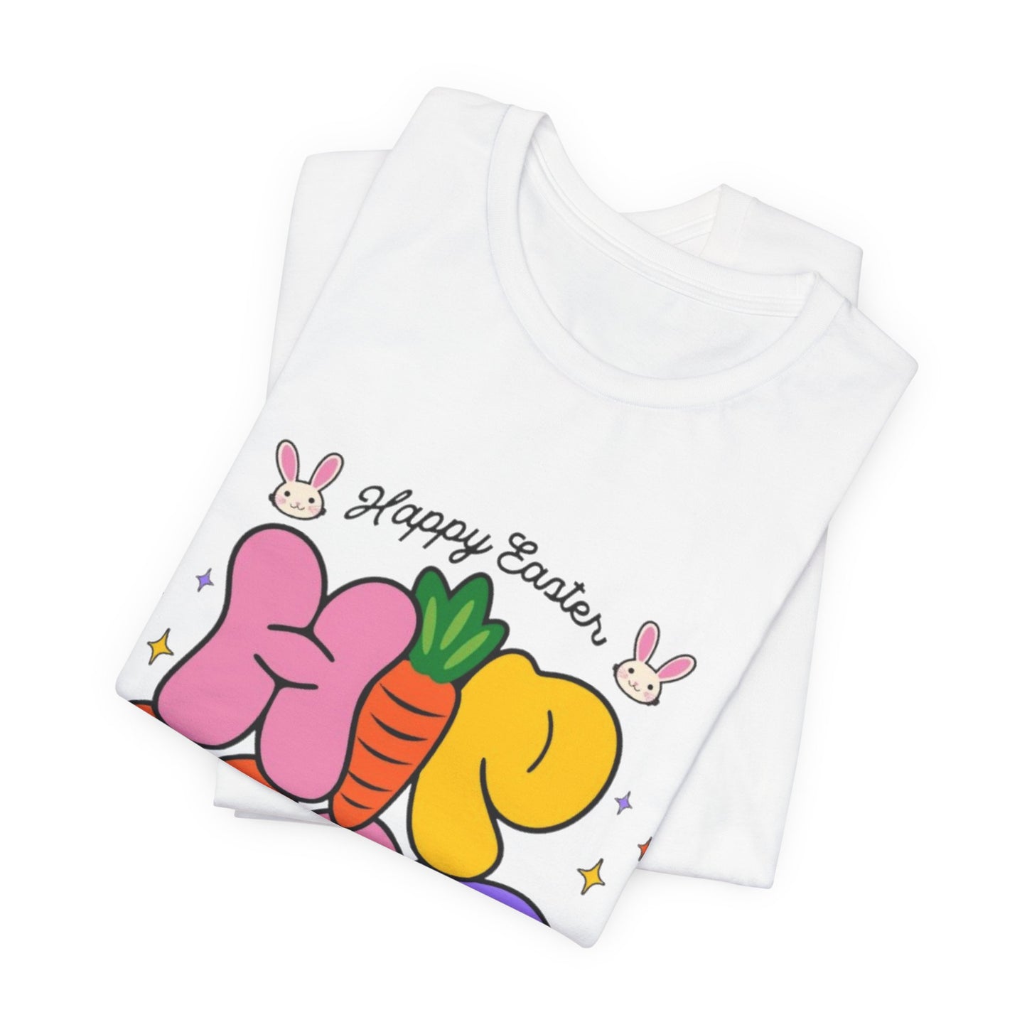 Happy Easter Hip Hop Tee — Colorful Bunny, Carrot & Egg Graphic T-Shirt