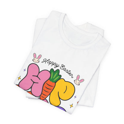 Happy Easter Hip Hop Tee — Colorful Bunny, Carrot & Egg Graphic T-Shirt