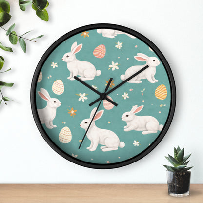 Easter Bunny Wall Clock — Pastel Rabbits & Eggs Decorative Clock