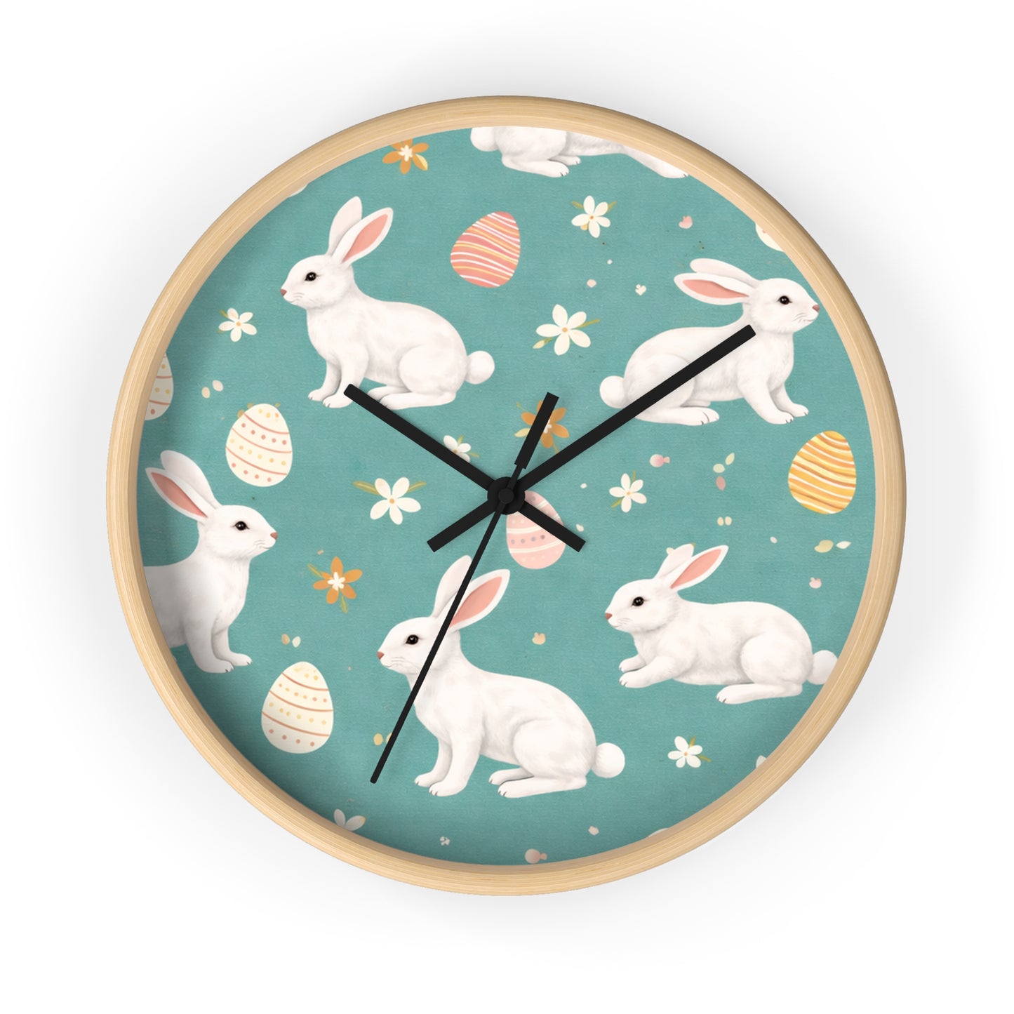 Easter Bunny Wall Clock — Pastel Rabbits & Eggs Decorative Clock