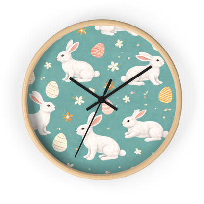 Easter Bunny Wall Clock — Pastel Rabbits & Eggs Decorative Clock