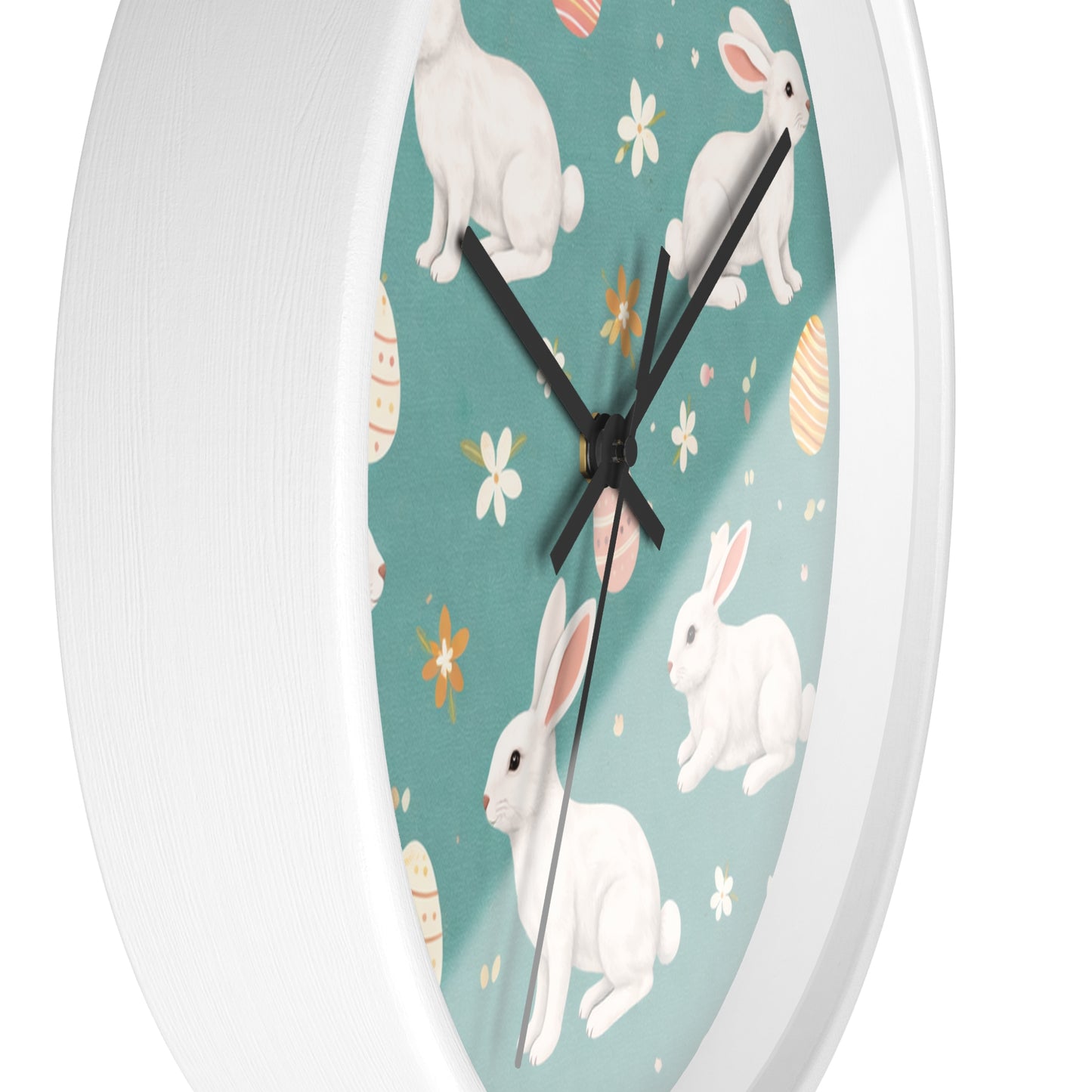 Easter Bunny Wall Clock — Pastel Rabbits & Eggs Decorative Clock