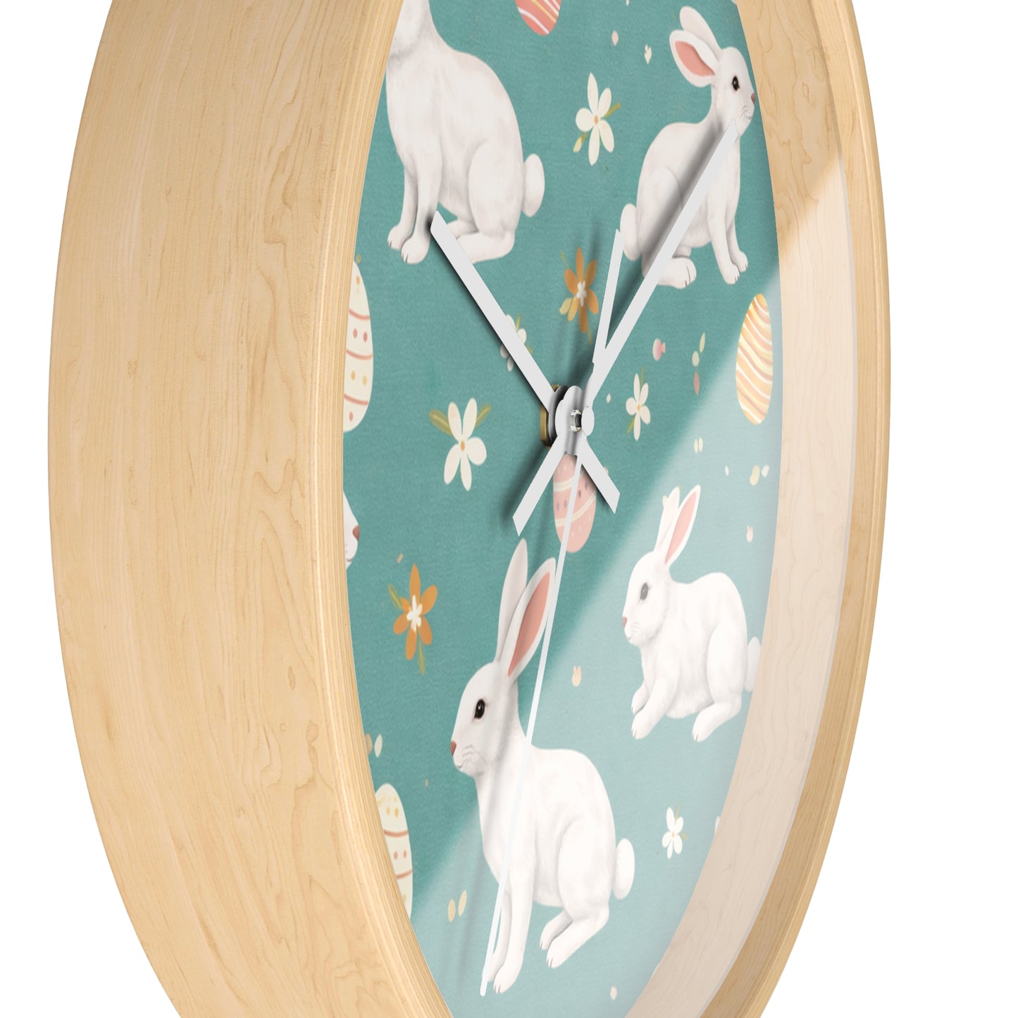 Easter Bunny Wall Clock — Pastel Rabbits & Eggs Decorative Clock