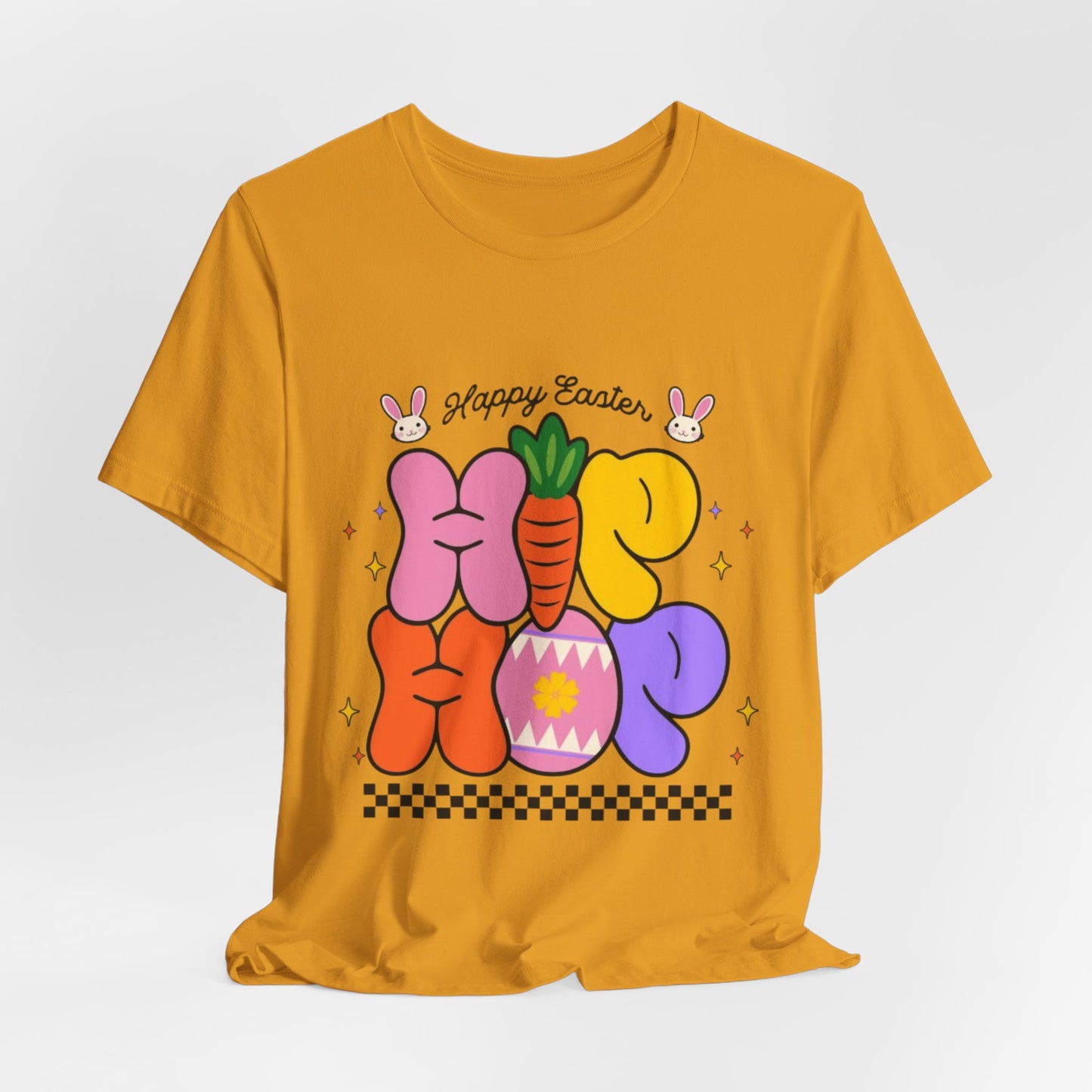 Happy Easter Hip Hop Tee — Colorful Bunny, Carrot & Egg Graphic T-Shirt