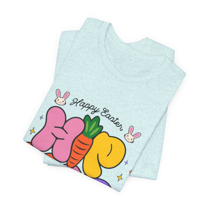 Happy Easter Hip Hop Tee — Colorful Bunny, Carrot & Egg Graphic T-Shirt