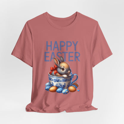 Happy Easter Bunny Tee — Cute Vintage Bunny in Teacup Easter T-Shirt