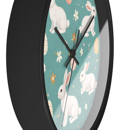 Easter Bunny Wall Clock — Pastel Rabbits & Eggs Decorative Clock