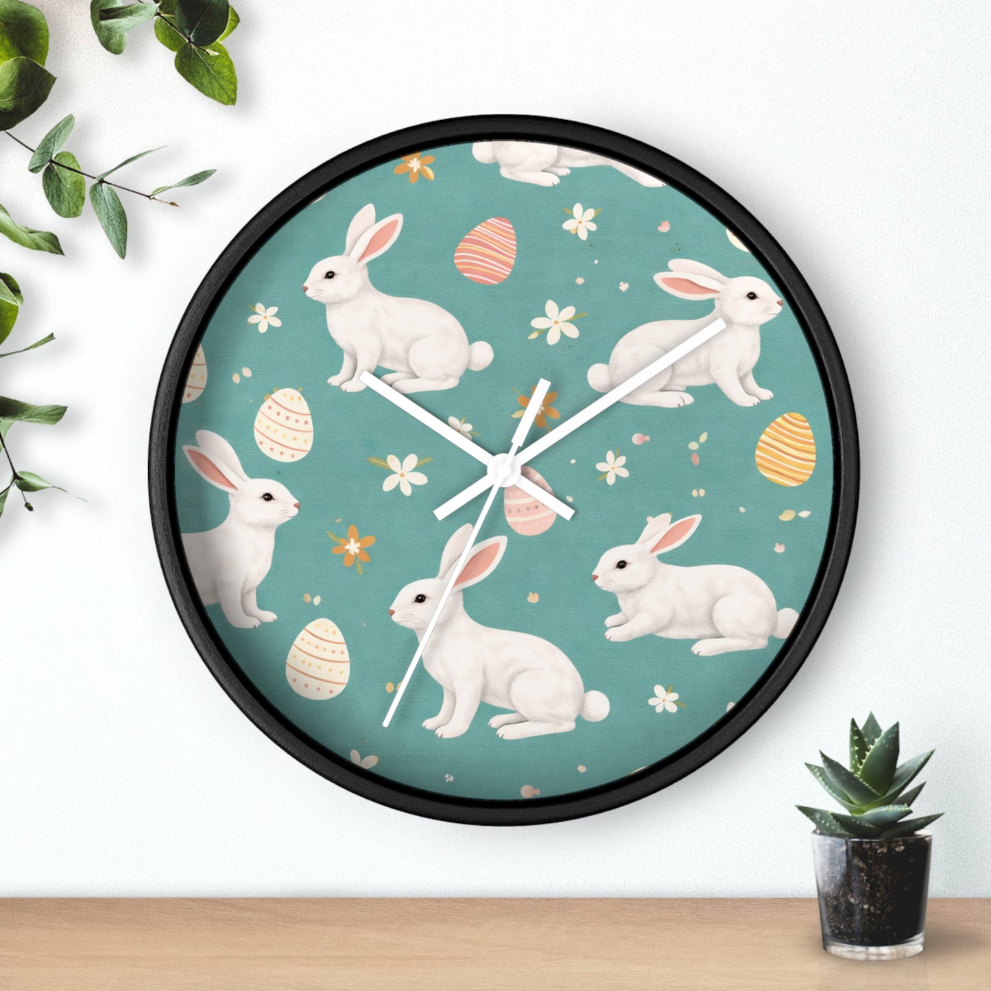 Easter Bunny Wall Clock — Pastel Rabbits & Eggs Decorative Clock