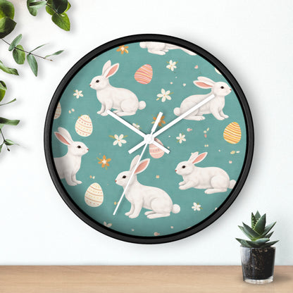 Easter Bunny Wall Clock — Pastel Rabbits & Eggs Decorative Clock