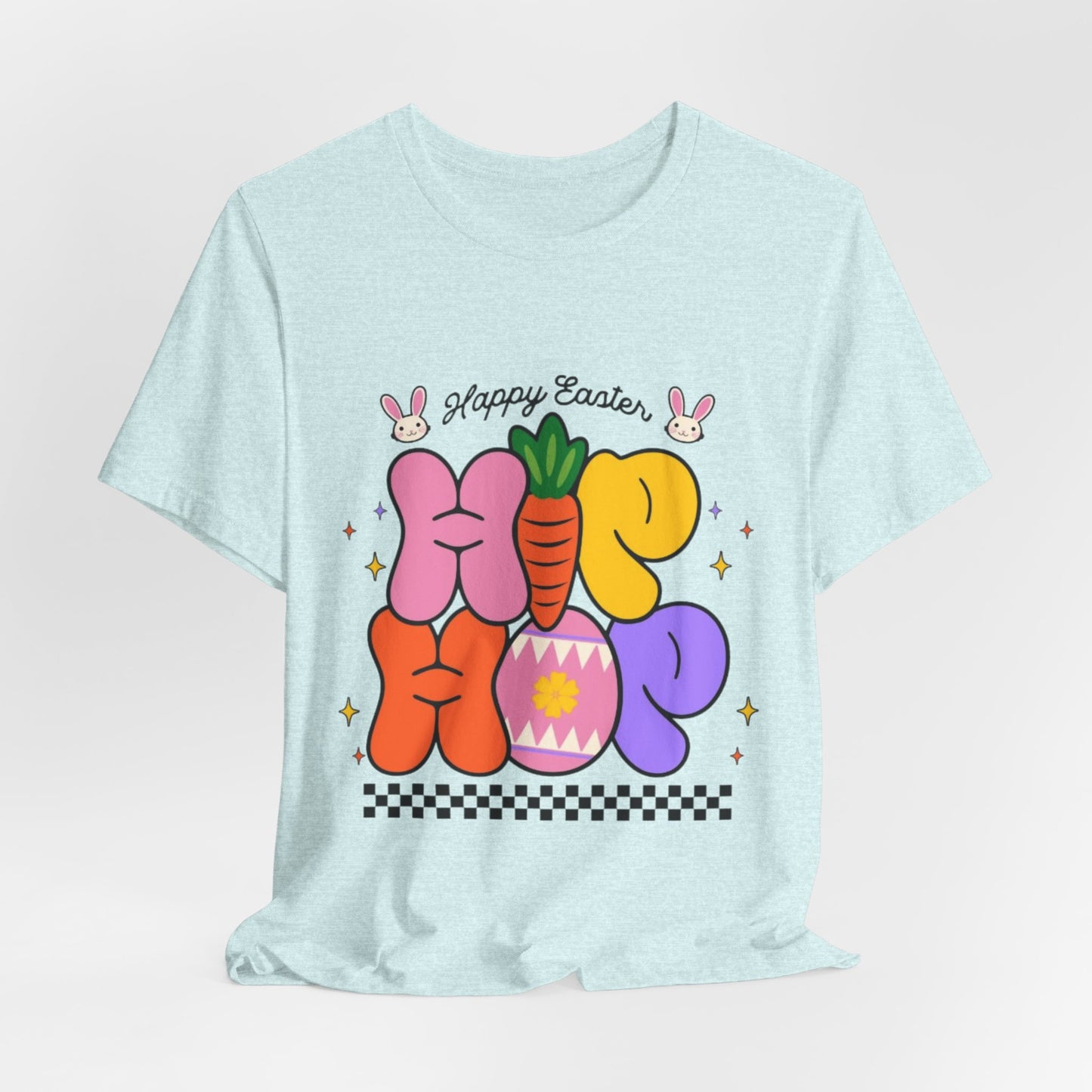 Happy Easter Hip Hop Tee — Colorful Bunny, Carrot & Egg Graphic T-Shirt