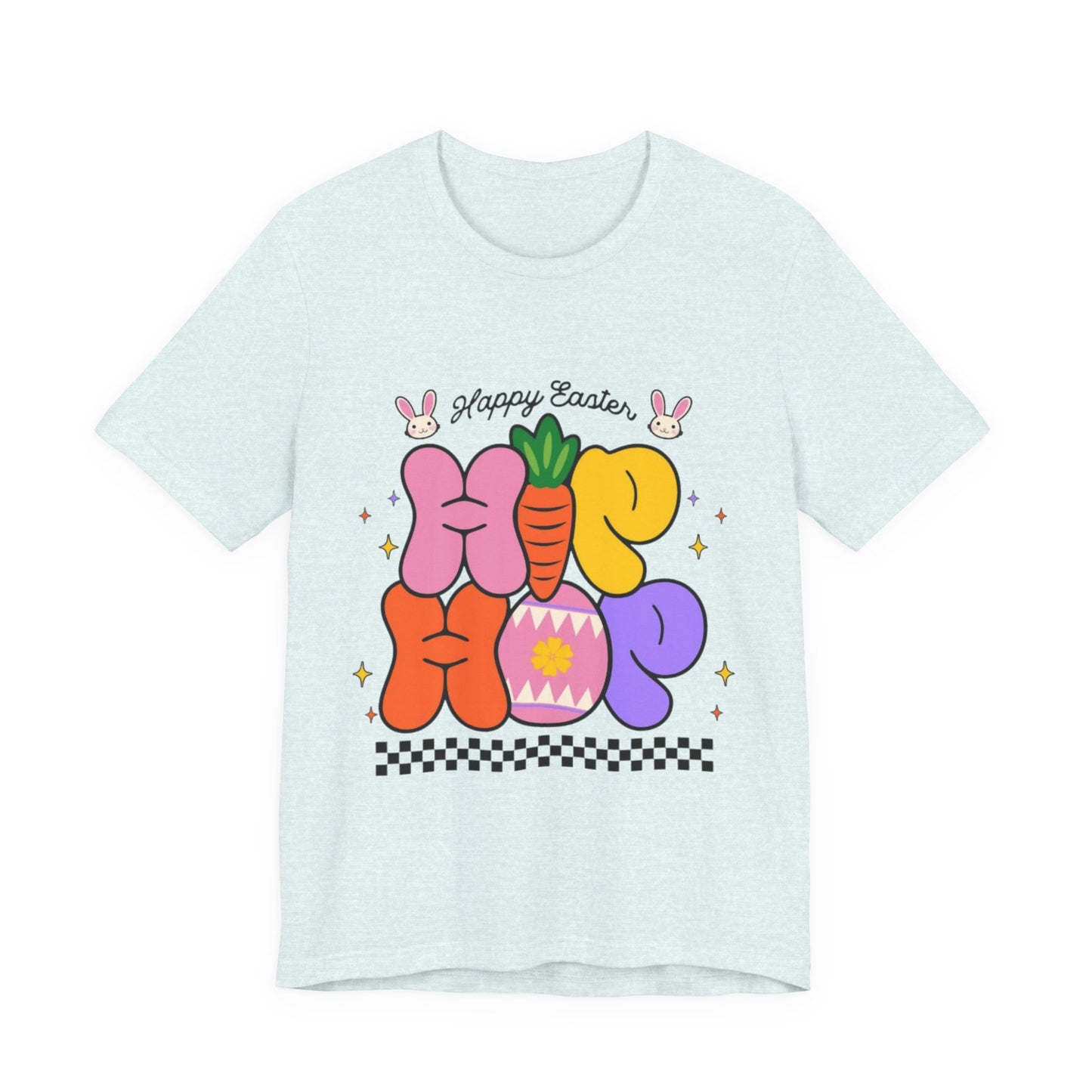 Happy Easter Hip Hop Tee — Colorful Bunny, Carrot & Egg Graphic T-Shirt