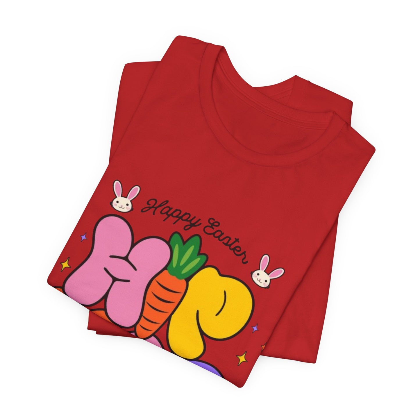 Happy Easter Hip Hop Tee — Colorful Bunny, Carrot & Egg Graphic T-Shirt