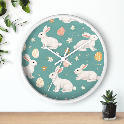 Easter Bunny Wall Clock — Pastel Rabbits & Eggs Decorative Clock