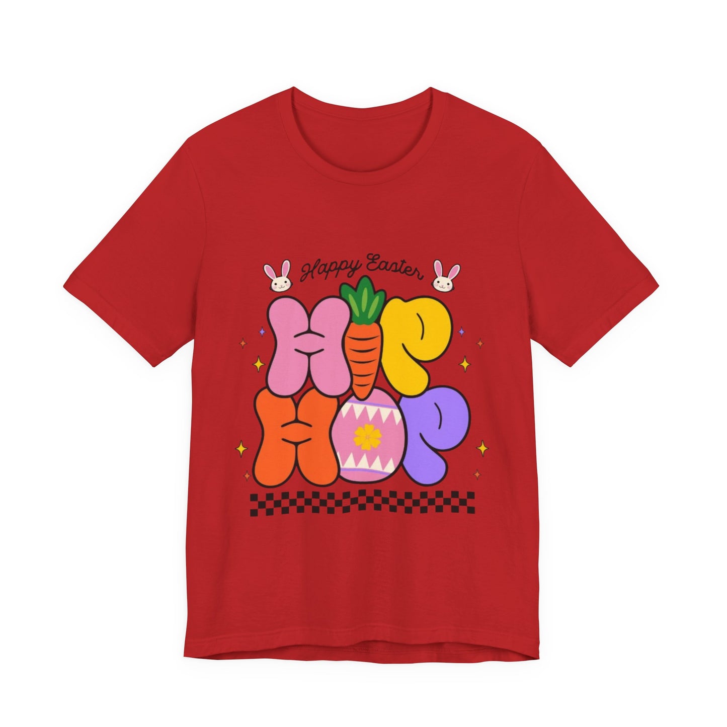 Happy Easter Hip Hop Tee — Colorful Bunny, Carrot & Egg Graphic T-Shirt