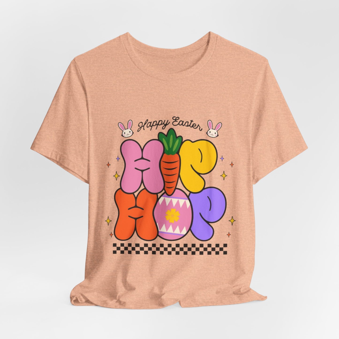 Happy Easter Hip Hop Tee — Colorful Bunny, Carrot & Egg Graphic T-Shirt