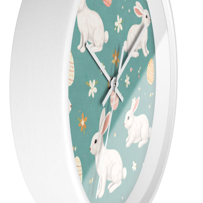 Easter Bunny Wall Clock — Pastel Rabbits & Eggs Decorative Clock