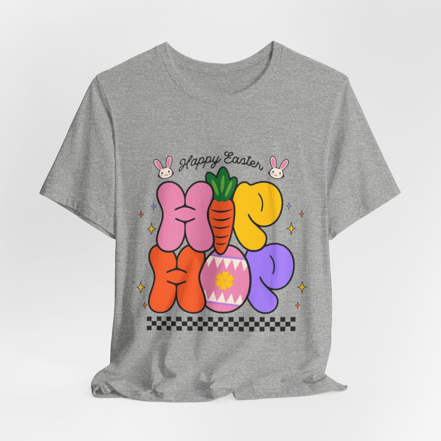 Happy Easter Hip Hop Tee — Colorful Bunny, Carrot & Egg Graphic T-Shirt