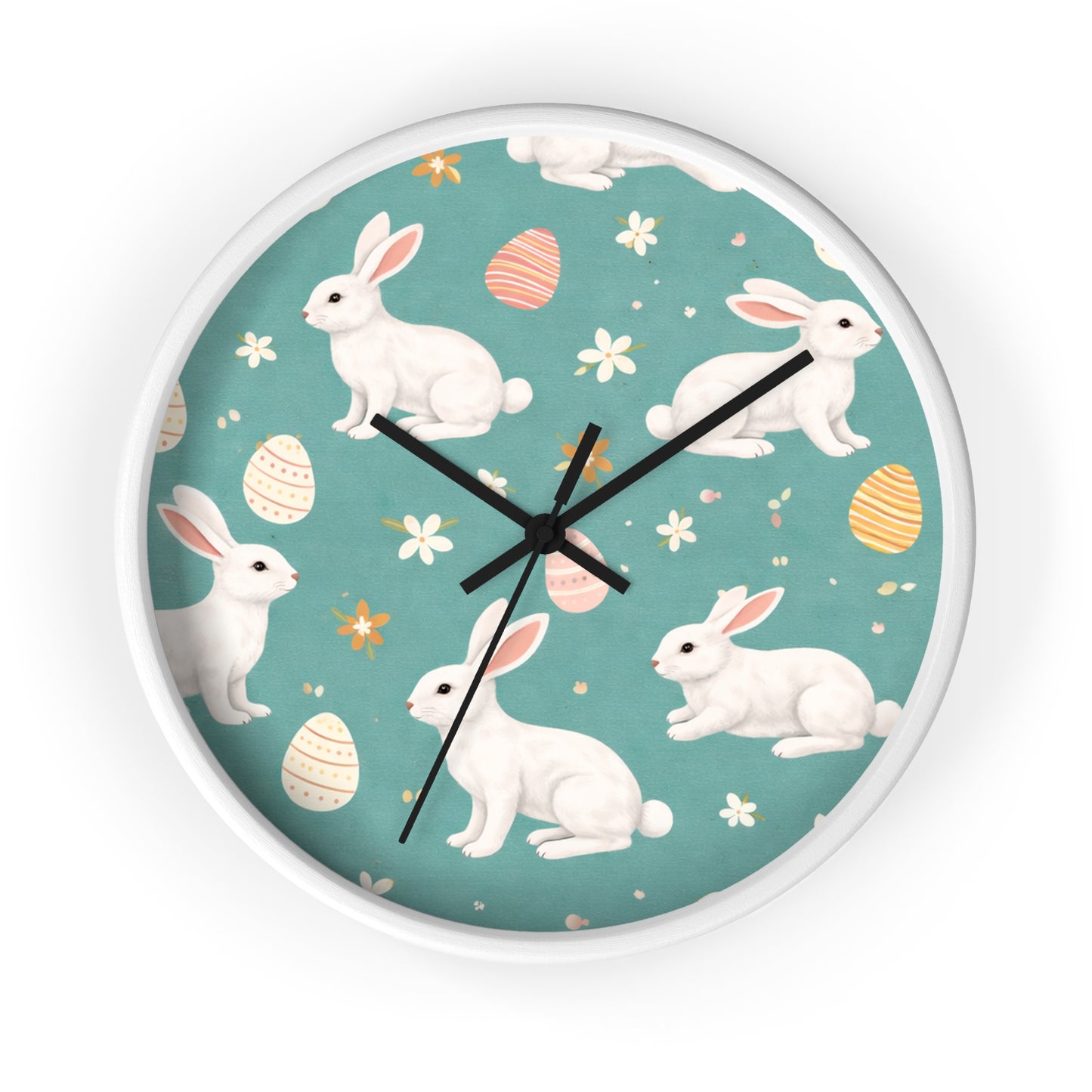 Easter Bunny Wall Clock — Pastel Rabbits & Eggs Decorative Clock