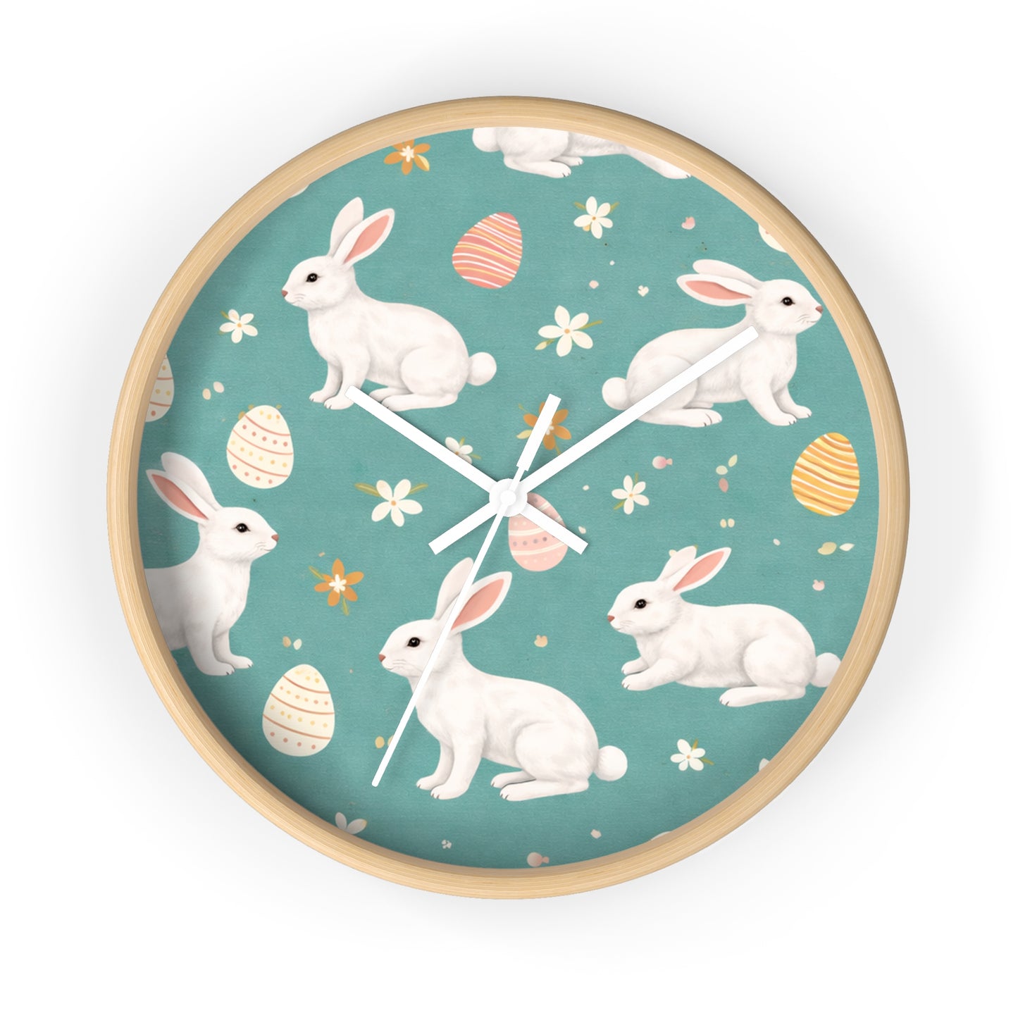 Easter Bunny Wall Clock — Pastel Rabbits & Eggs Decorative Clock