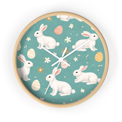 Easter Bunny Wall Clock — Pastel Rabbits & Eggs Decorative Clock