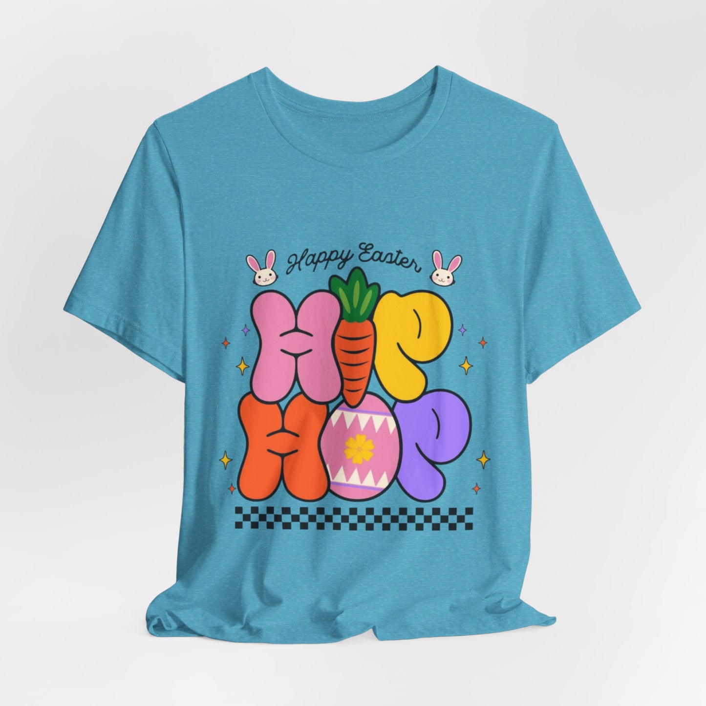 Happy Easter Hip Hop Tee — Colorful Bunny, Carrot & Egg Graphic T-Shirt