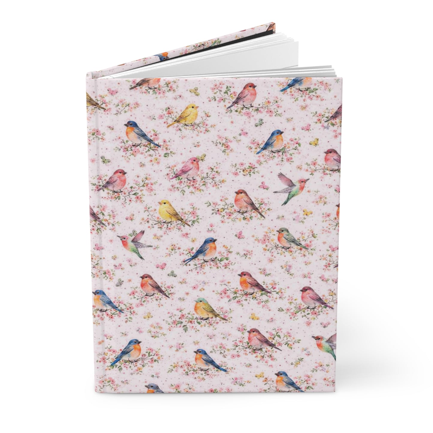 Bird Pattern Hardcover Journal — Floral Watercolor Birds Notebook for Sketching, Notes & Gifts