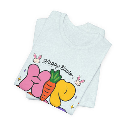 Happy Easter Hip Hop Tee — Colorful Bunny, Carrot & Egg Graphic T-Shirt