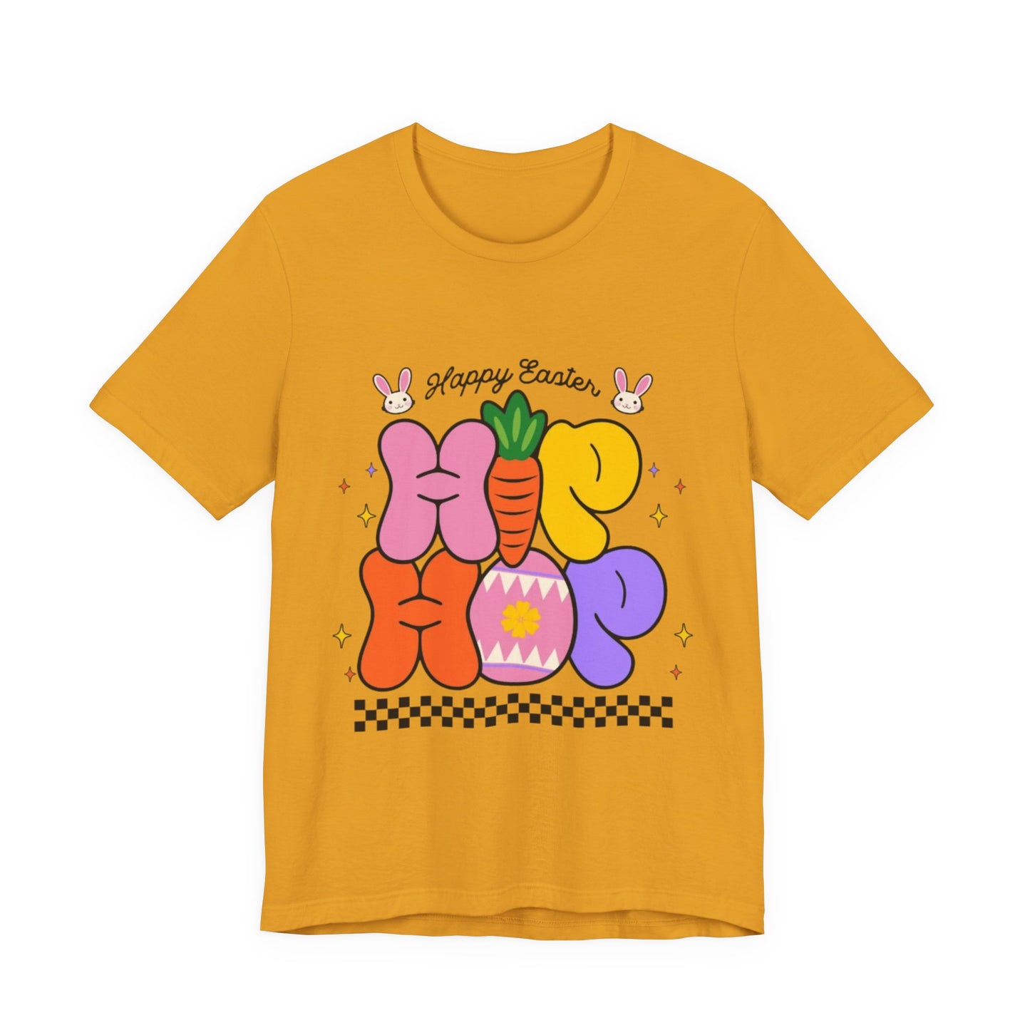 Happy Easter Hip Hop Tee — Colorful Bunny, Carrot & Egg Graphic T-Shirt