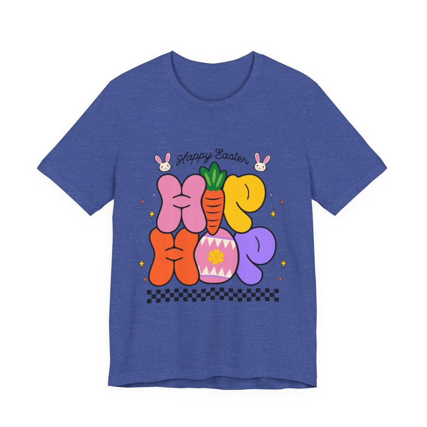 Happy Easter Hip Hop Tee — Colorful Bunny, Carrot & Egg Graphic T-Shirt